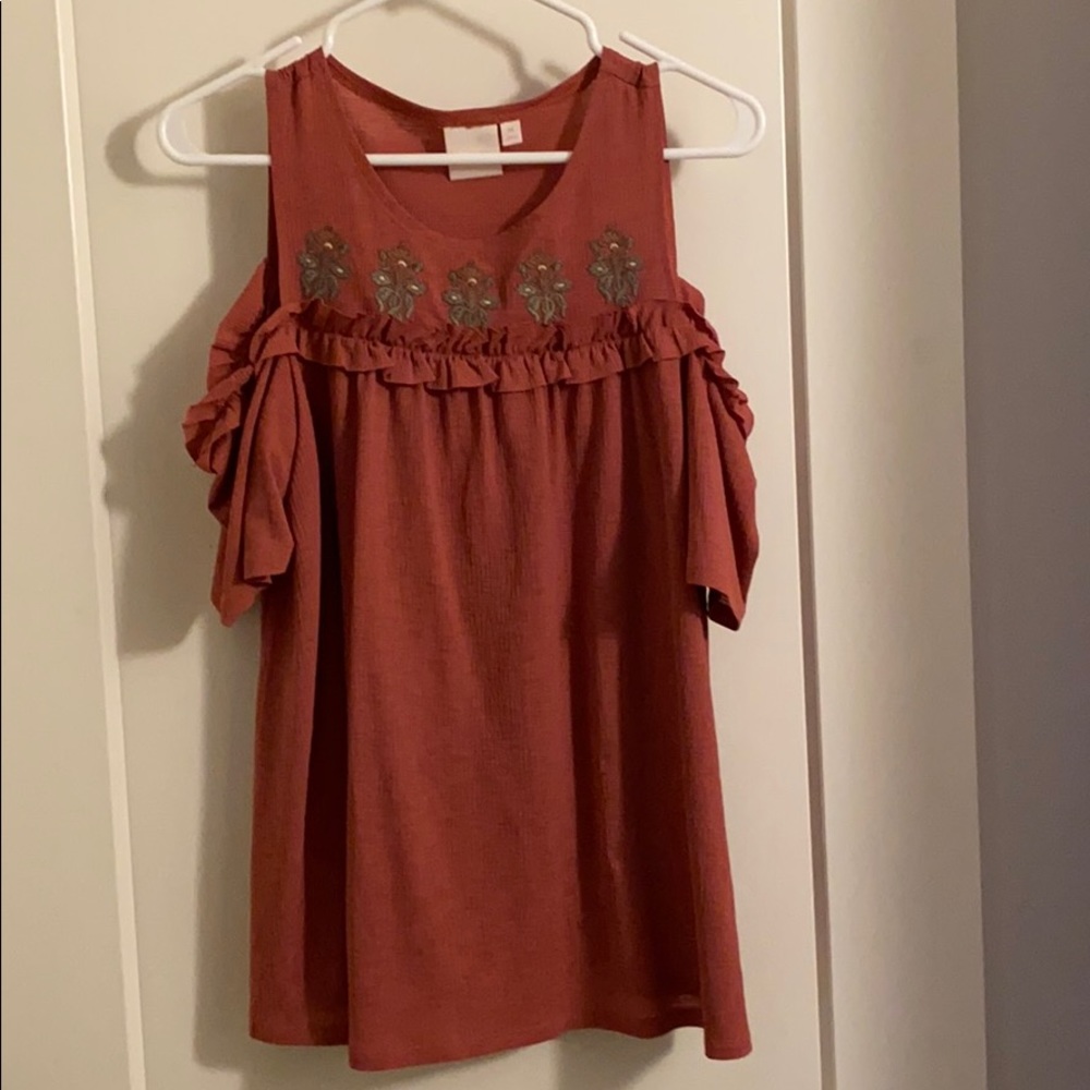 Rust Open Shoulder Peplum Top